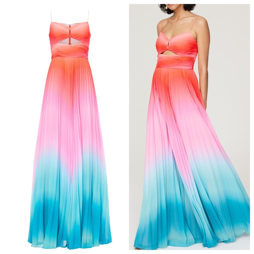 AMUR Emmett Pleated Ombre Gradient Sleeveless Pink Maxi Dress Gown - Size 2